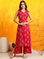 Ethnic Motifs Printed Kurta With Palazzo, Pink - Hiral Fashion | Grocsy