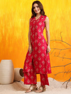 Ethnic Motifs Printed Kurta With Palazzo, Pink - Hiral Fashion | Grocsy