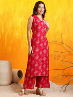 Ethnic Motifs Printed Kurta With Palazzo, Pink - Hiral Fashion | Grocsy
