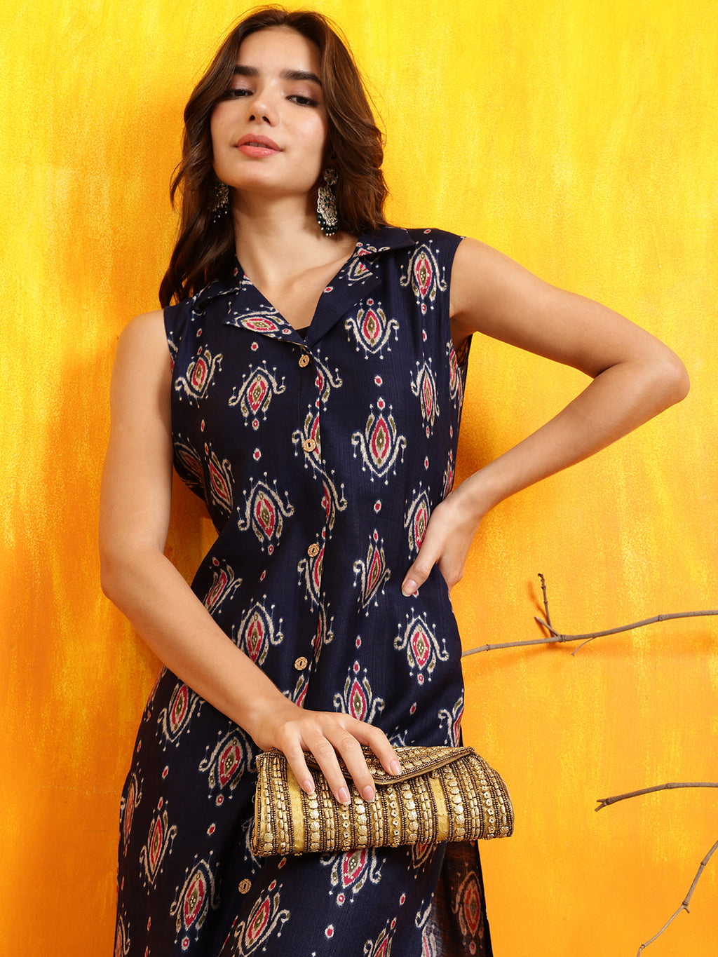 Ethnic Motifs Printed Kurta With Palazzo, Navy Blue - Hiral Fashion | Grocsy