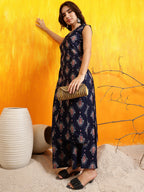 Ethnic Motifs Printed Kurta With Palazzo, Navy Blue - Hiral Fashion | Grocsy