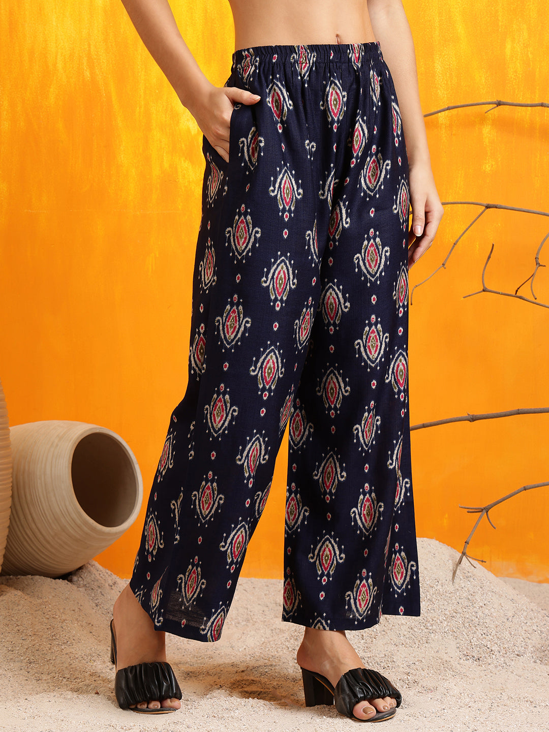 Ethnic Motifs Printed Kurta With Palazzo, Navy Blue - Hiral Fashion | Grocsy