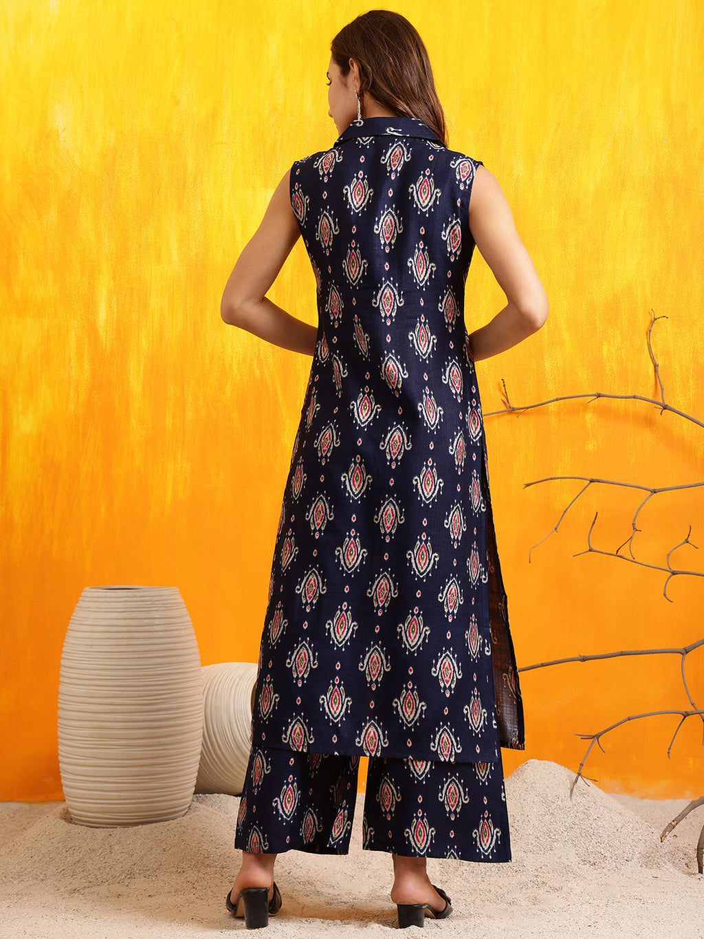 Ethnic Motifs Printed Kurta With Palazzo, Navy Blue - Hiral Fashion | Grocsy
