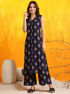 Ethnic Motifs Printed Kurta With Palazzo, Navy Blue - Hiral Fashion | Grocsy