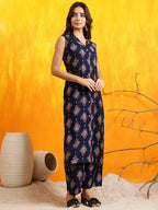Ethnic Motifs Printed Kurta With Palazzo, Navy Blue - Hiral Fashion | Grocsy