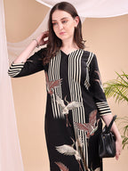Striped Printed Kurta With Pant, Black - Hiral Fashion | Grocsy