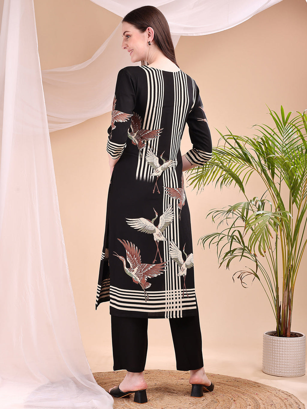 Striped Printed Kurta With Pant, Black - Hiral Fashion | Grocsy