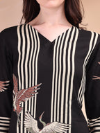 Striped Printed Kurta With Pant, Black - Hiral Fashion | Grocsy