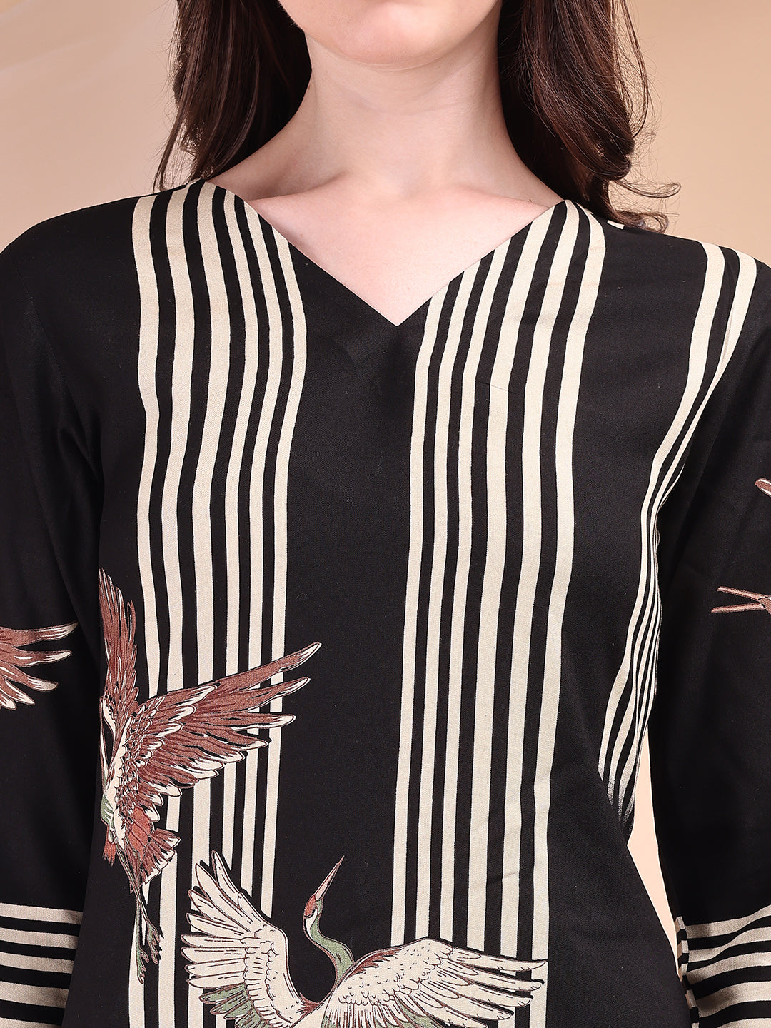 Striped Printed Kurta With Pant, Black - Hiral Fashion | Grocsy