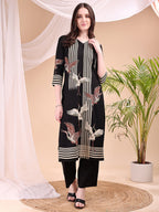 Striped Printed Kurta With Pant, Black - Hiral Fashion | Grocsy