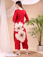 Floral Printed Kurta With Pant, Red - Hiral Fashion | Grocsy