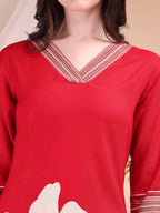 Floral Printed Kurta With Pant, Red - Hiral Fashion | Grocsy
