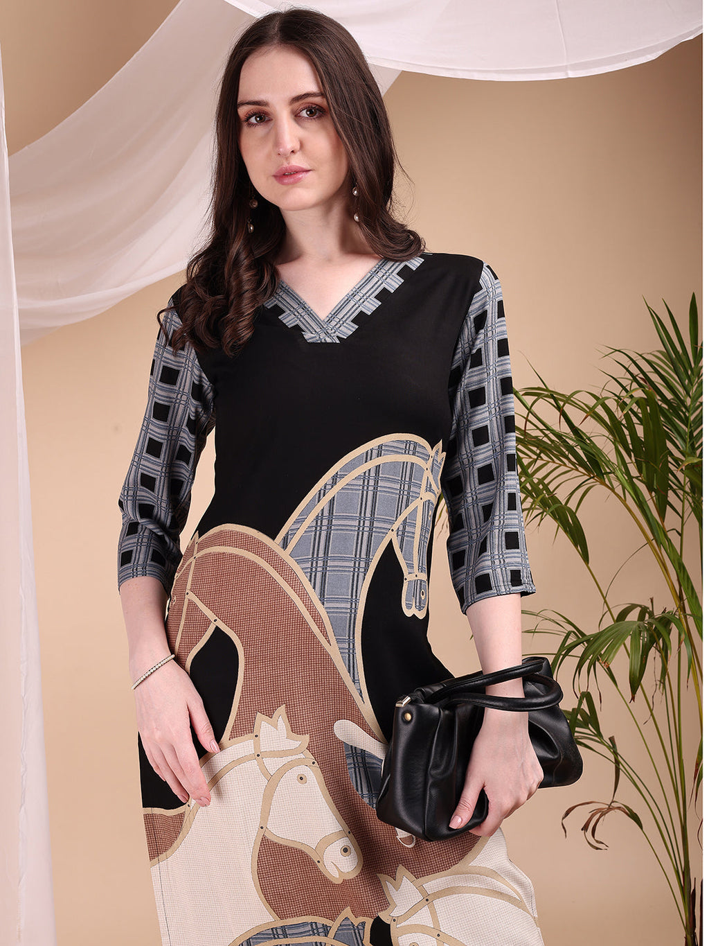 Printed Kurta With Pant, Black - Hiral Fashion | Grocsy