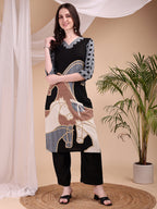 Printed Kurta With Pant, Black - Hiral Fashion | Grocsy