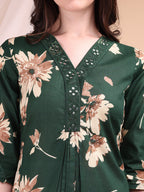 Embroidered & Printed Kurta With Palazzo, Green - Hiral Fashion | Grocsy