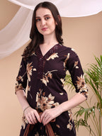Embroidered & Printed Kurta With Palazzo, Wine - Hiral Fashion | Grocsy