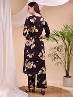 Embroidered & Printed Kurta With Palazzo, Wine - Hiral Fashion | Grocsy