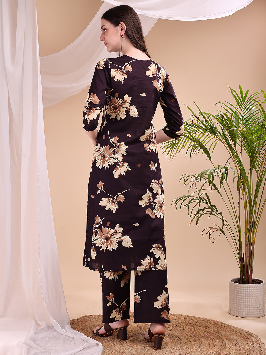 Embroidered & Printed Kurta With Palazzo, Wine - Hiral Fashion | Grocsy