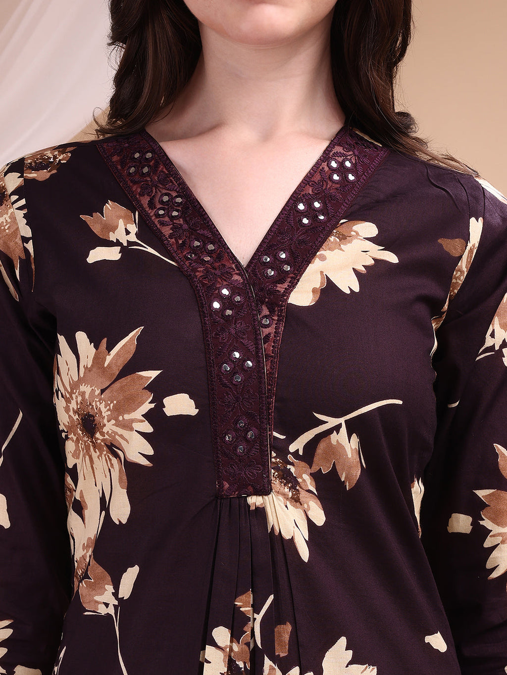 Embroidered & Printed Kurta With Palazzo, Wine - Hiral Fashion | Grocsy