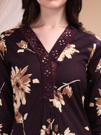 Embroidered & Printed Kurta With Palazzo, Wine - Hiral Fashion | Grocsy
