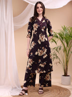 Embroidered & Printed Kurta With Palazzo, Wine - Hiral Fashion | Grocsy