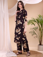 Embroidered & Printed Kurta With Palazzo, Wine - Hiral Fashion | Grocsy
