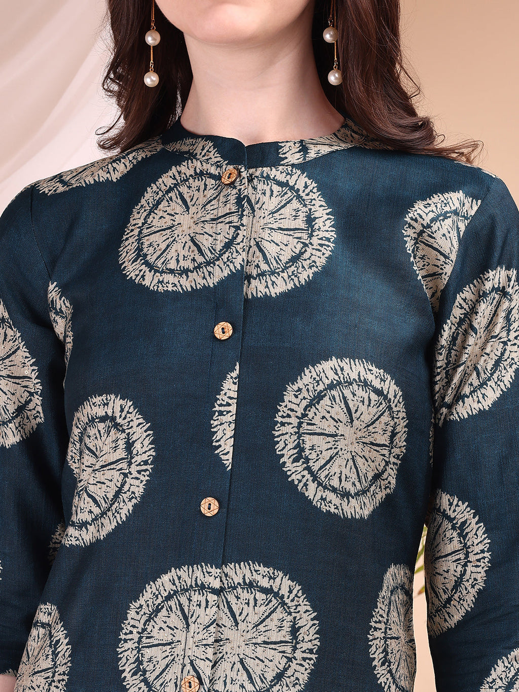 Two-Piece Ethnic Motifs Printed Kurta With Palazzo, Teal - Hiral Fashion | Grocsy