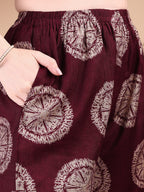 Two-Piece Ethnic Motifs Printed Kurta With Palazzo, Wine - Hiral Fashion | Grocsy