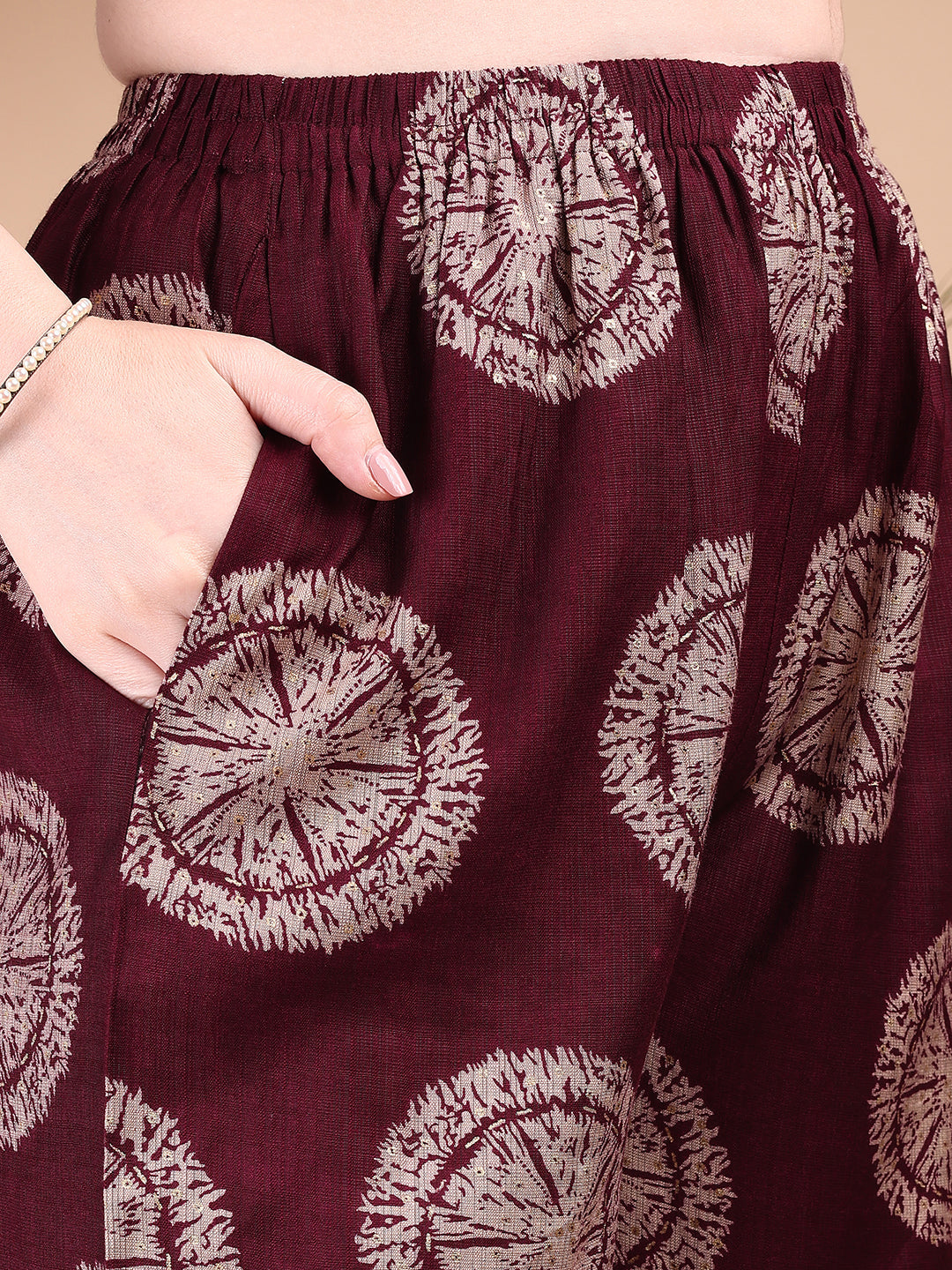 Two-Piece Ethnic Motifs Printed Kurta With Palazzo, Wine - Hiral Fashion | Grocsy