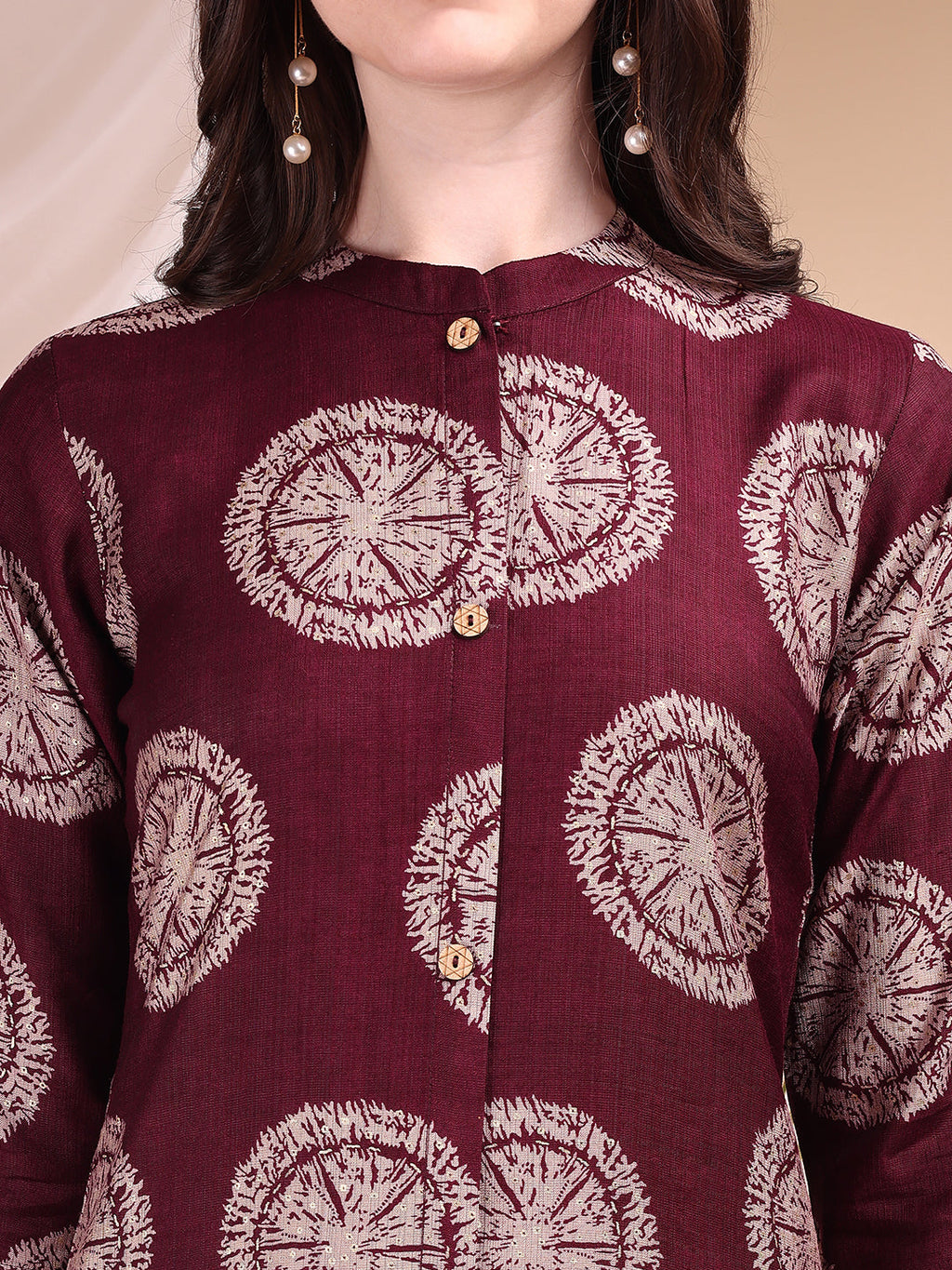 Two-Piece Ethnic Motifs Printed Kurta With Palazzo, Wine - Hiral Fashion | Grocsy