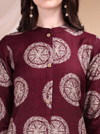 Two-Piece Ethnic Motifs Printed Kurta With Palazzo, Wine - Hiral Fashion | Grocsy
