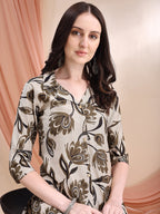 Printed Coordinated Kurta And Palazzo Set, Beige - Hiral Fashion | Grocsy