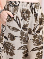 Printed Coordinated Kurta And Palazzo Set, Beige - Hiral Fashion | Grocsy