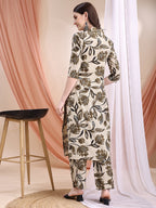 Printed Coordinated Kurta And Palazzo Set, Beige - Hiral Fashion | Grocsy