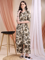 Printed Coordinated Kurta And Palazzo Set, Beige - Hiral Fashion | Grocsy