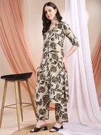 Printed Coordinated Kurta And Palazzo Set, Beige - Hiral Fashion | Grocsy