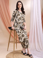 Printed Coordinated Kurta And Palazzo Set, Beige - Hiral Fashion | Grocsy