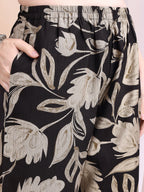 Printed Coordinated Kurta And Palazzo Set, Black - Hiral Fashion | Grocsy