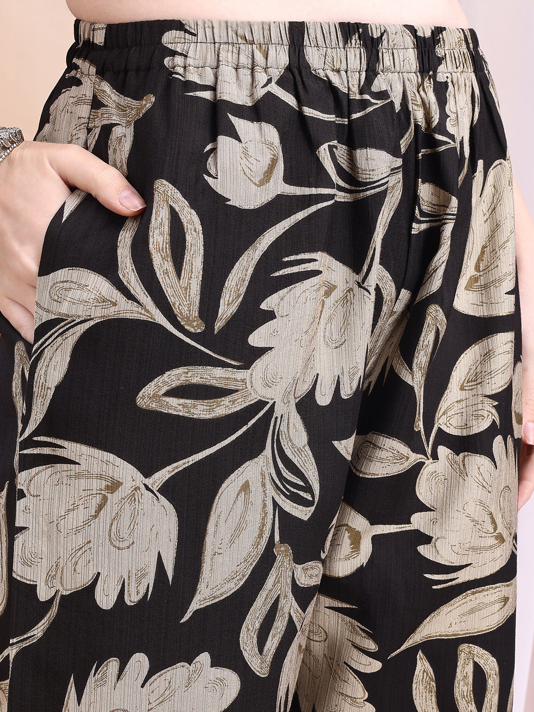 Printed Coordinated Kurta And Palazzo Set, Black - Hiral Fashion | Grocsy