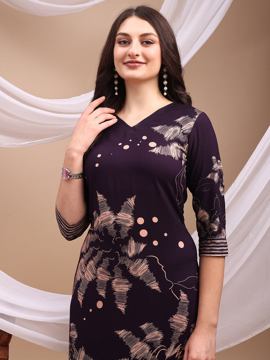 All-Over Abstract Floral Kurta-Palazzo Set, Violet - Hiral Fashion | Grocsy