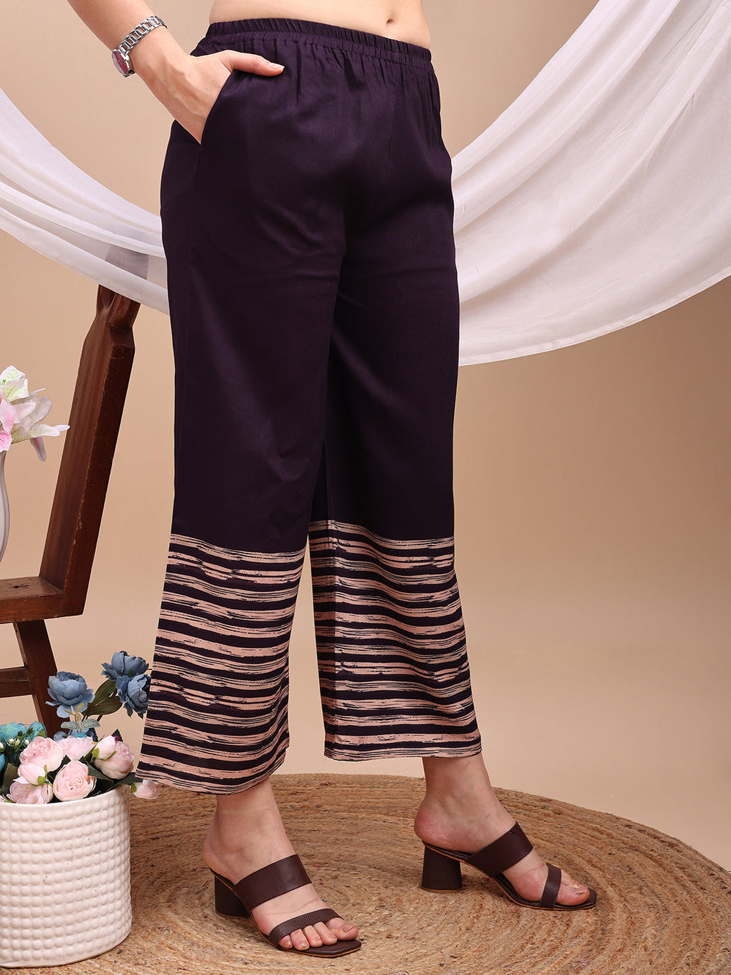 All-Over Abstract Floral Kurta-Palazzo Set, Violet - Hiral Fashion | Grocsy