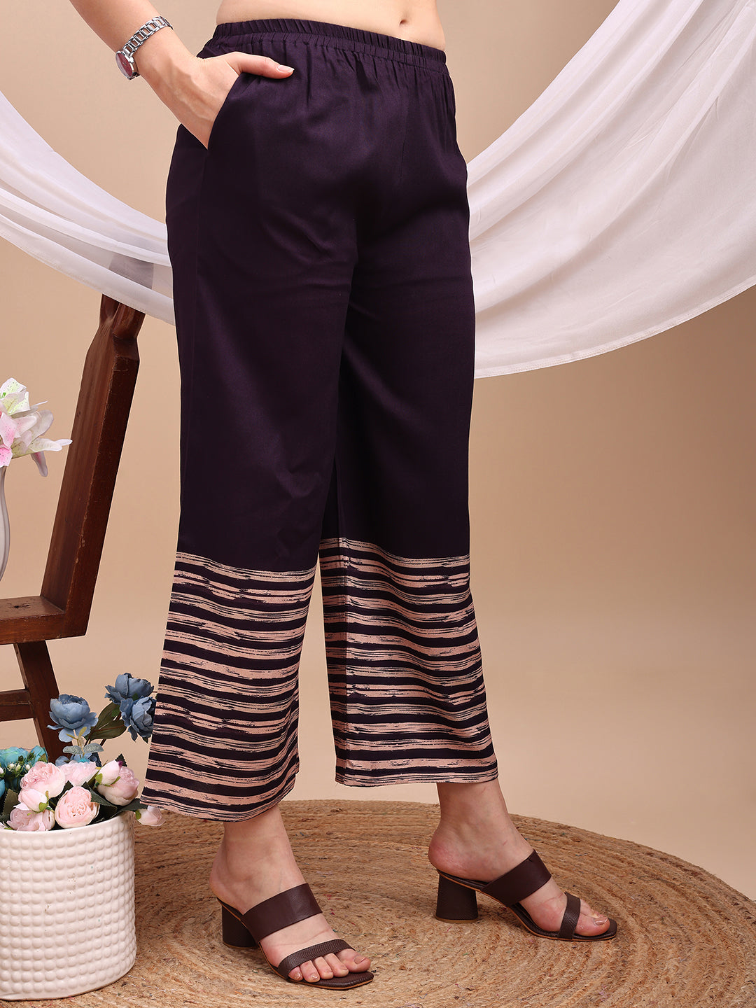 All-Over Abstract Floral Kurta-Palazzo Set, Violet - Hiral Fashion | Grocsy
