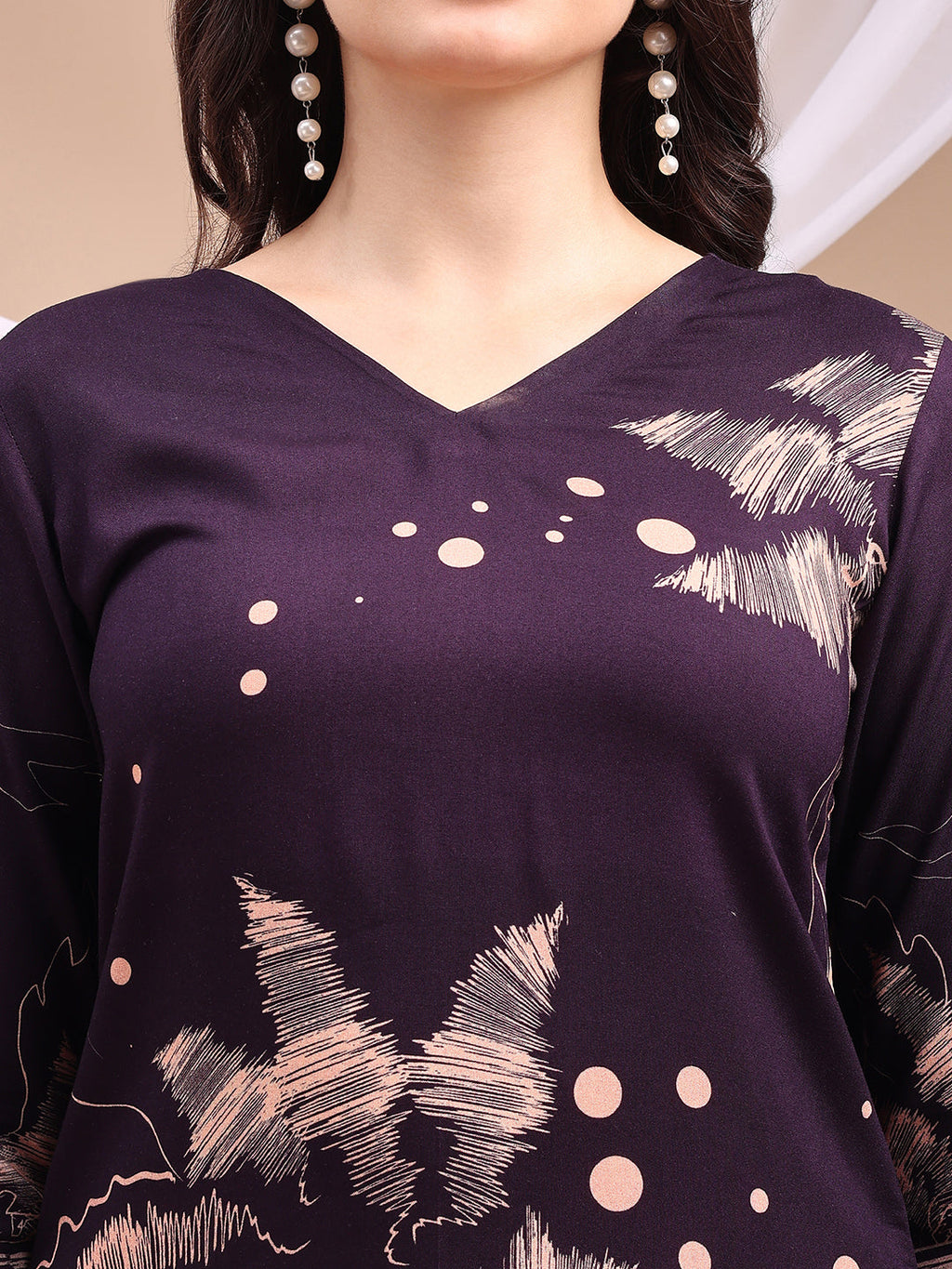 All-Over Abstract Floral Kurta-Palazzo Set, Violet - Hiral Fashion | Grocsy