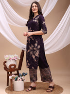 All-Over Abstract Floral Kurta-Palazzo Set, Violet - Hiral Fashion | Grocsy