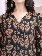 Ikat Printed Kurta With Palazzo Set, Black - Hiral Fashion | Grocsy