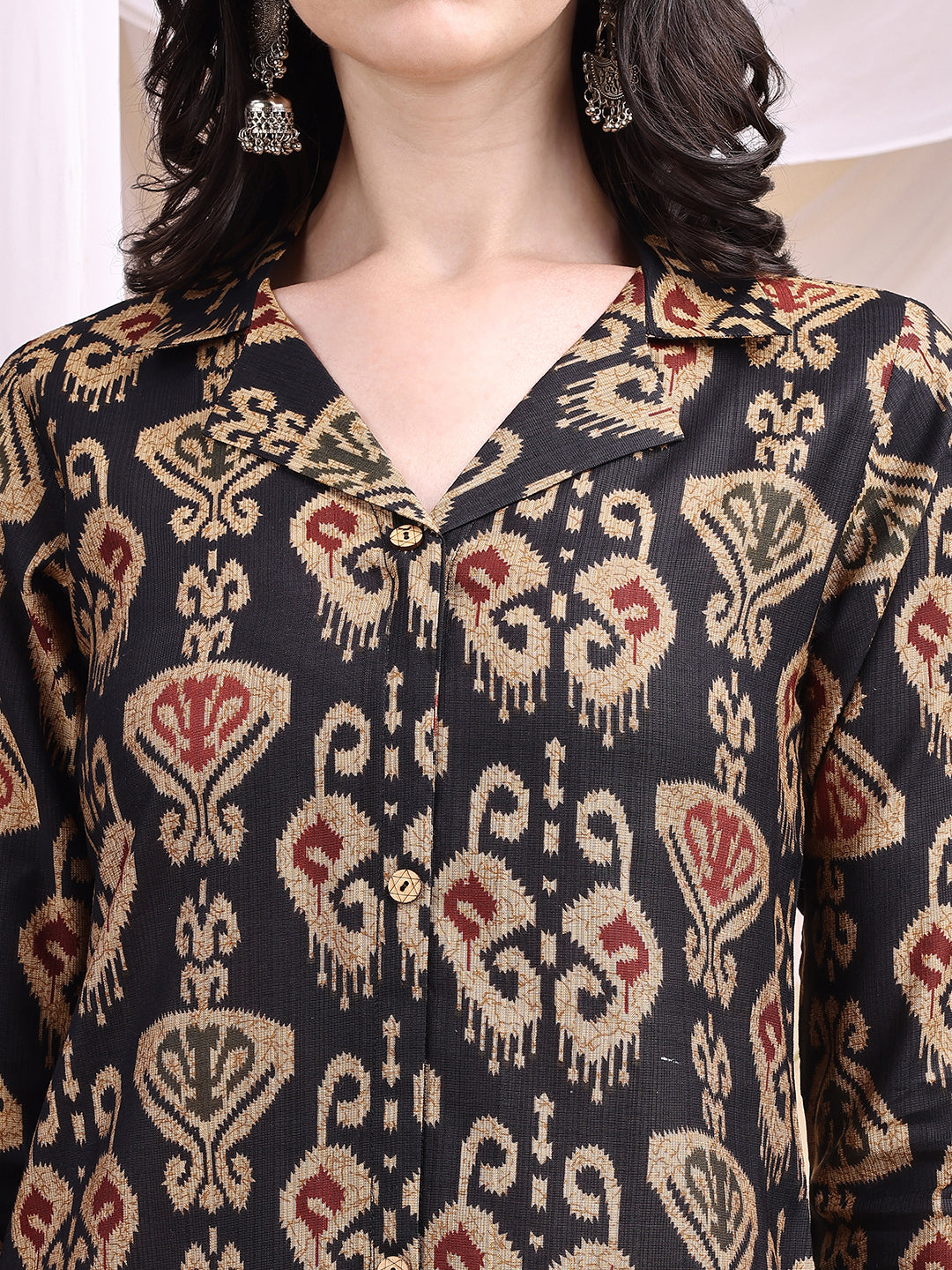 Ikat Printed Kurta With Palazzo Set, Black - Hiral Fashion | Grocsy