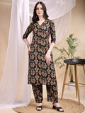 Ikat Printed Kurta With Palazzo Set, Black - Hiral Fashion | Grocsy