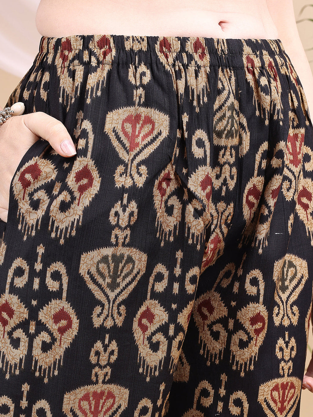 Ikat Printed Kurta With Palazzo Set, Black - Hiral Fashion | Grocsy