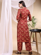 Ikat Printed Kurta With Palazzo Set, Maroon - Hiral Fashion | Grocsy