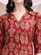 Ikat Printed Kurta With Palazzo Set, Maroon - Hiral Fashion | Grocsy